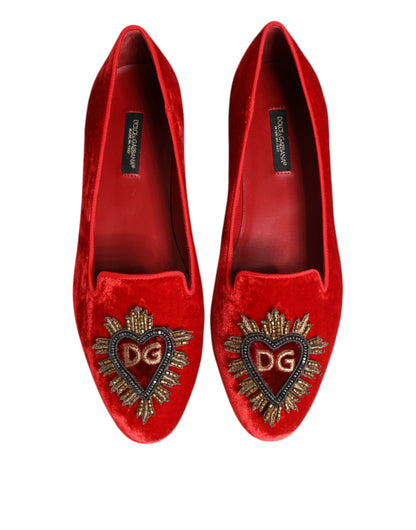 Chaussures plates loafers Dolce & Gabbana DG Cœur en velours rouge