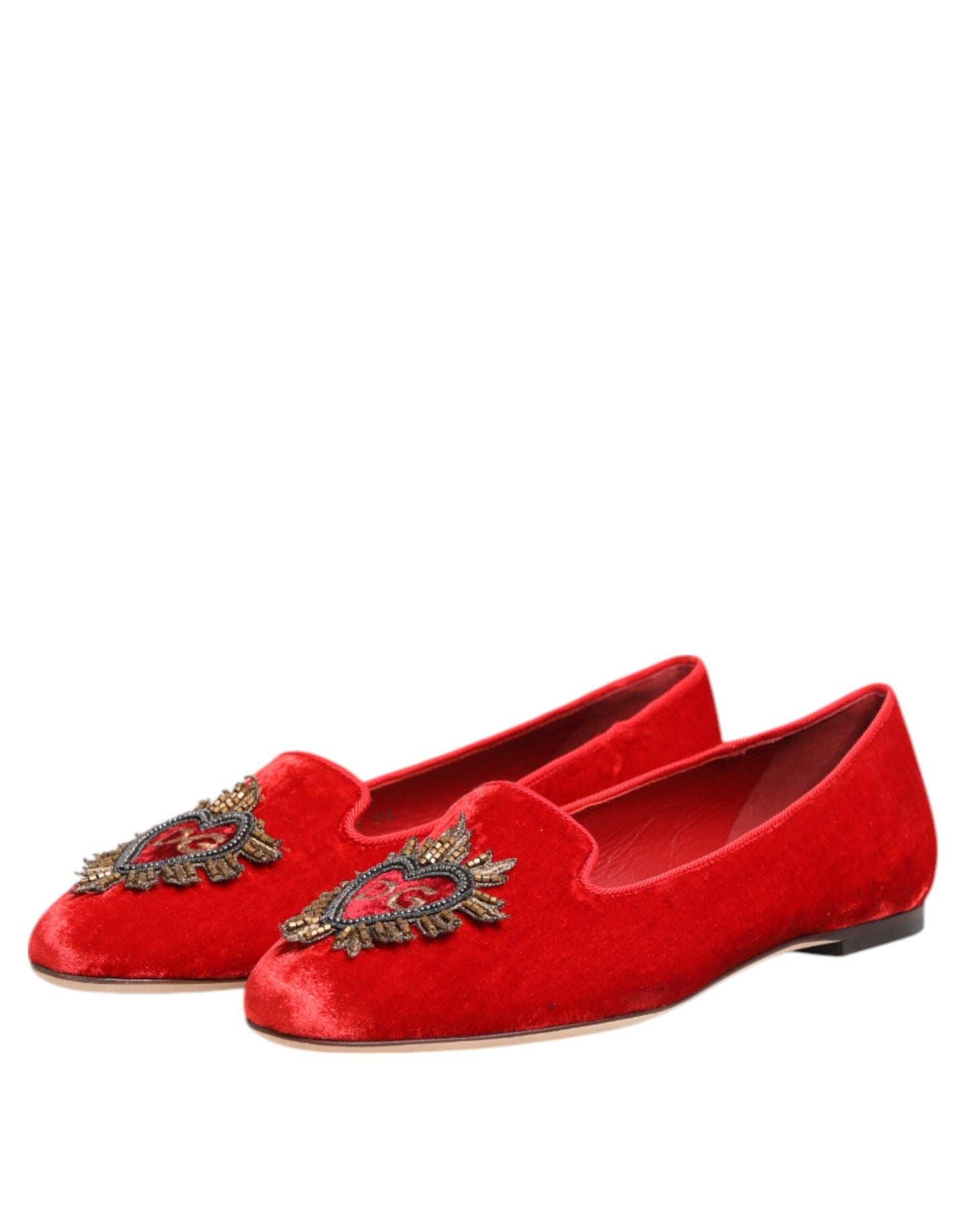Chaussures plates loafers Dolce & Gabbana DG Cœur en velours rouge