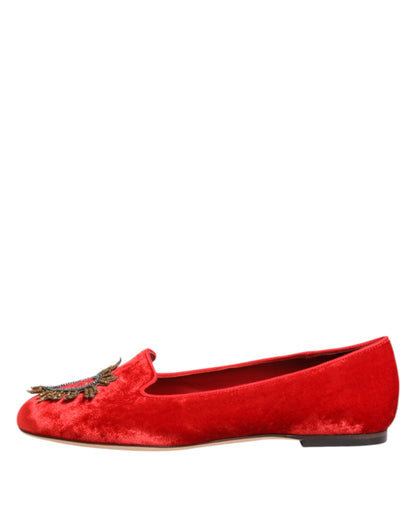 Chaussures plates loafers Dolce & Gabbana DG Cœur en velours rouge
