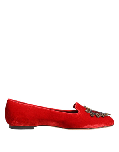 Chaussures plates loafers Dolce & Gabbana DG Cœur en velours rouge