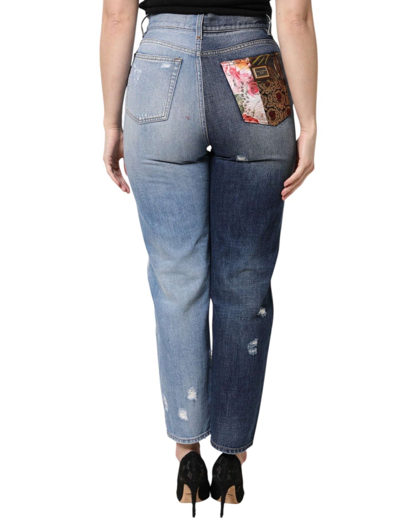 Jeans fuselés en denim patchwork multicolore Dolce & Gabbana