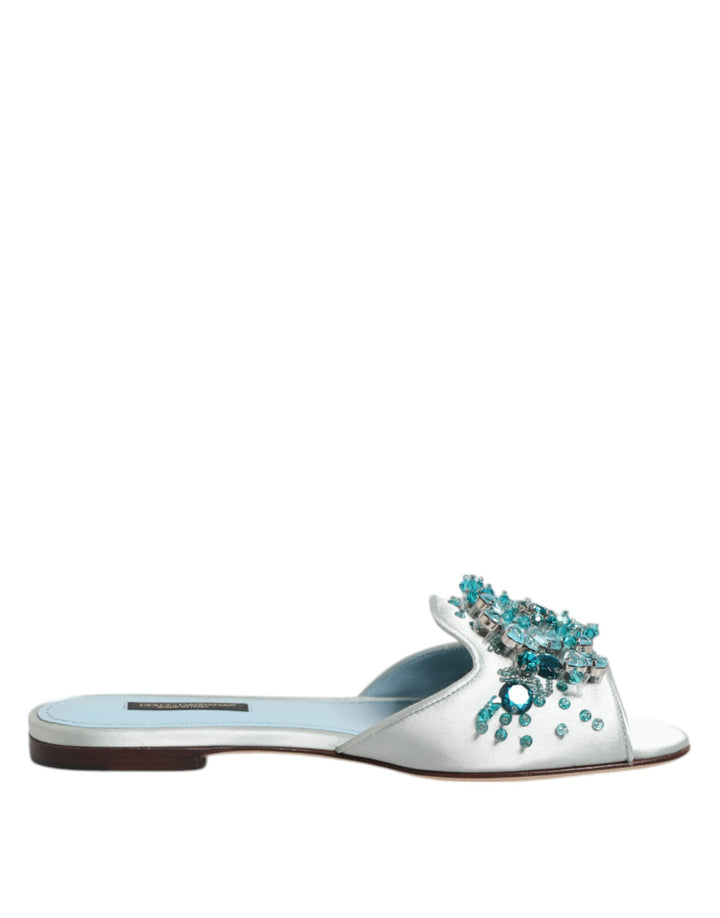 Zapatos Dolce & Gabbana Deslizantes de Cuero Azul Plateado con Cuentas