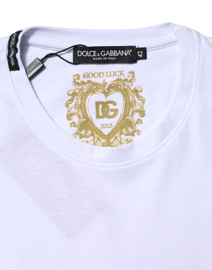 Camiseta Dolce & Gabbana de algodón blanco con cuello redondo "Goodluck 2023"