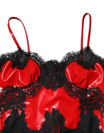 Débardeur sans manches en polyester rouge et noir à liseré en dentelle Dolce & Gabbana