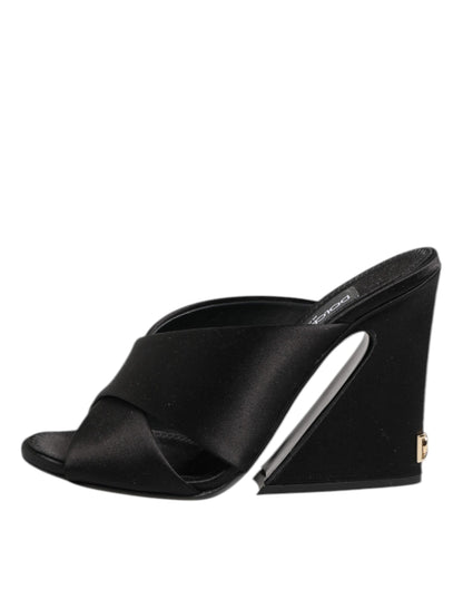 Dolce & Gabbana Black Logo KEIRA Satin Slides Sandals Shoes