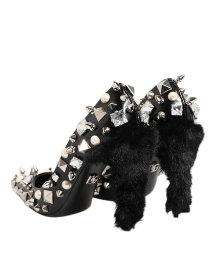 Dolce & Gabbana Black Crystals Studs Stiletto Pumps Shoes