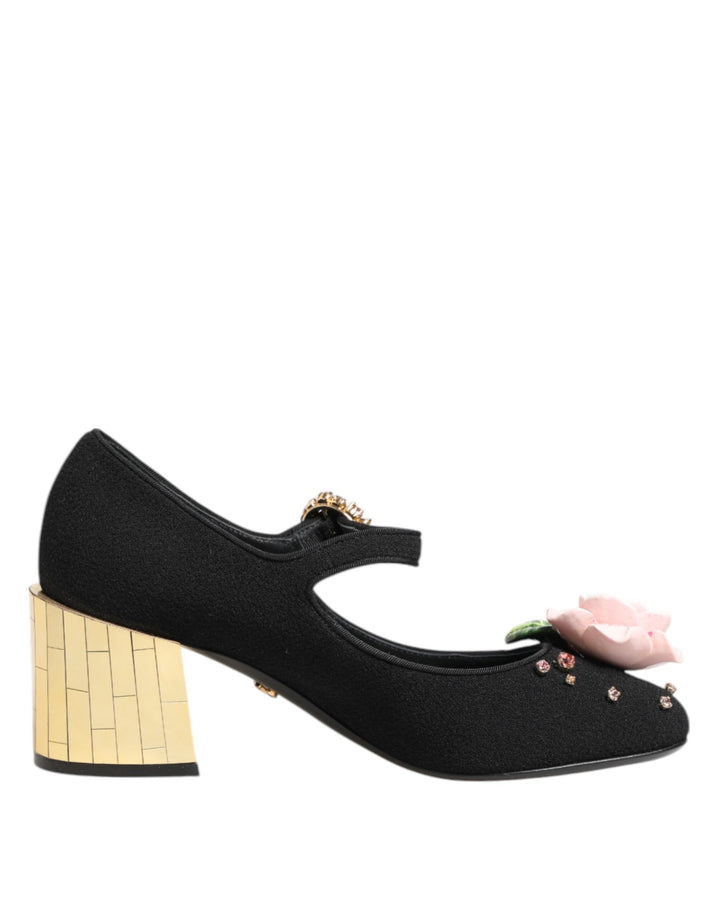 Zapatos Mary Jane de Dolce & Gabbana negros con adornos florales de cristal