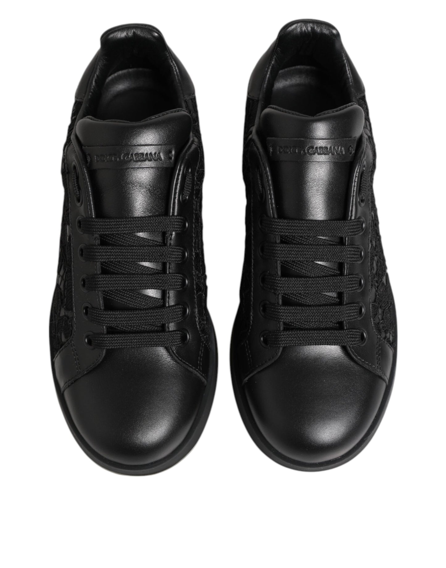 Dolce & Gabbana Black Floral Lace Low Top Sneakers Shoes
