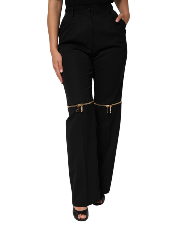 Pantalones rectos de lana negros con cremalleras de Dolce & Gabbana