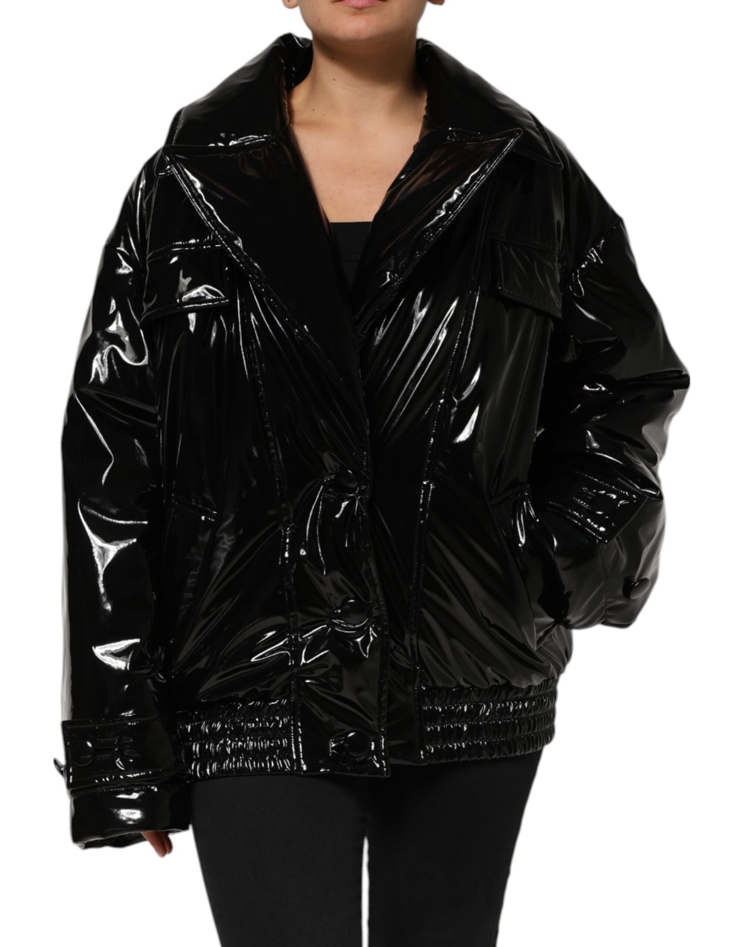 Chaqueta de plumón acolchada negra de poliéster Dolce & Gabbana