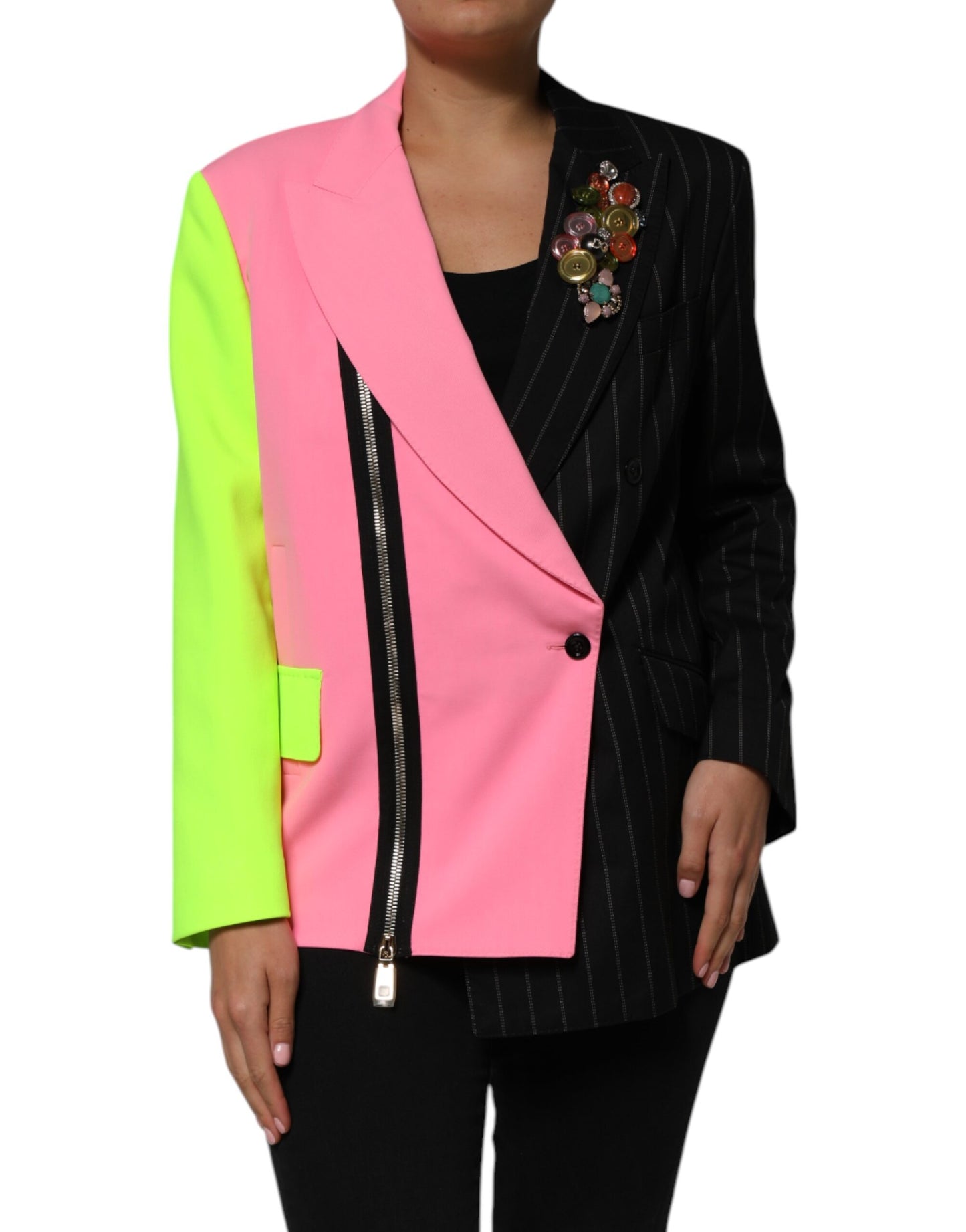 Chaqueta abrigo multicolor con retazos y adornos de Dolce & Gabbana