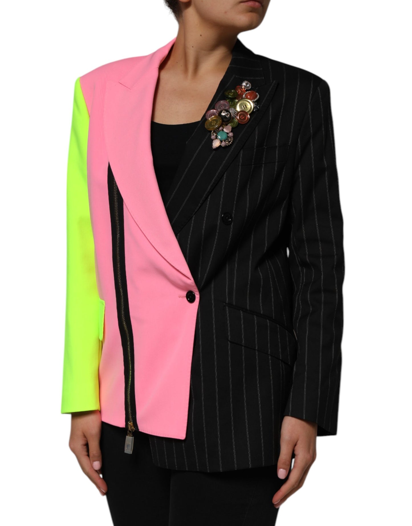 Chaqueta abrigo multicolor con retazos y adornos de Dolce & Gabbana