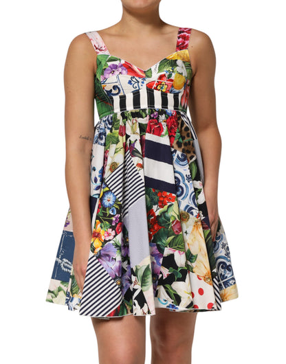 Minivestido evasé de algodón patchwork multicolor de Dolce & Gabbana