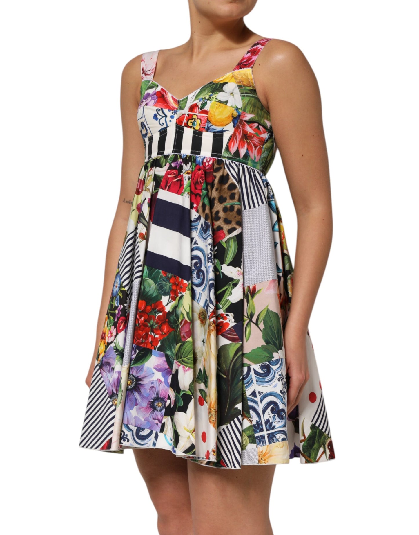 Minivestido evasé de algodón patchwork multicolor de Dolce & Gabbana