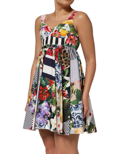 Minivestido evasé de algodón patchwork multicolor de Dolce & Gabbana