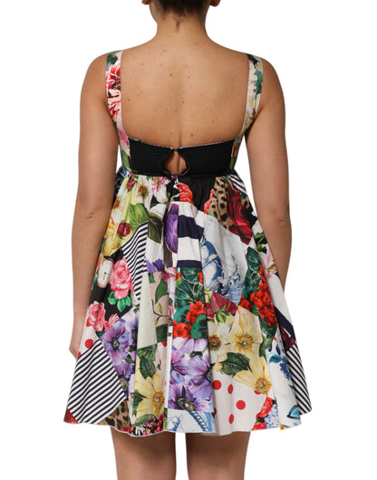 Minivestido evasé de algodón patchwork multicolor de Dolce & Gabbana