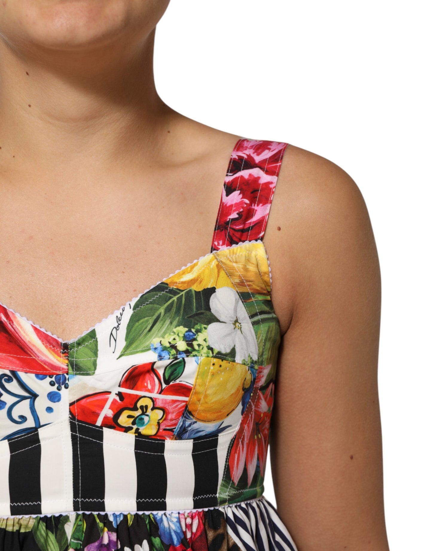Minivestido evasé de algodón patchwork multicolor de Dolce & Gabbana
