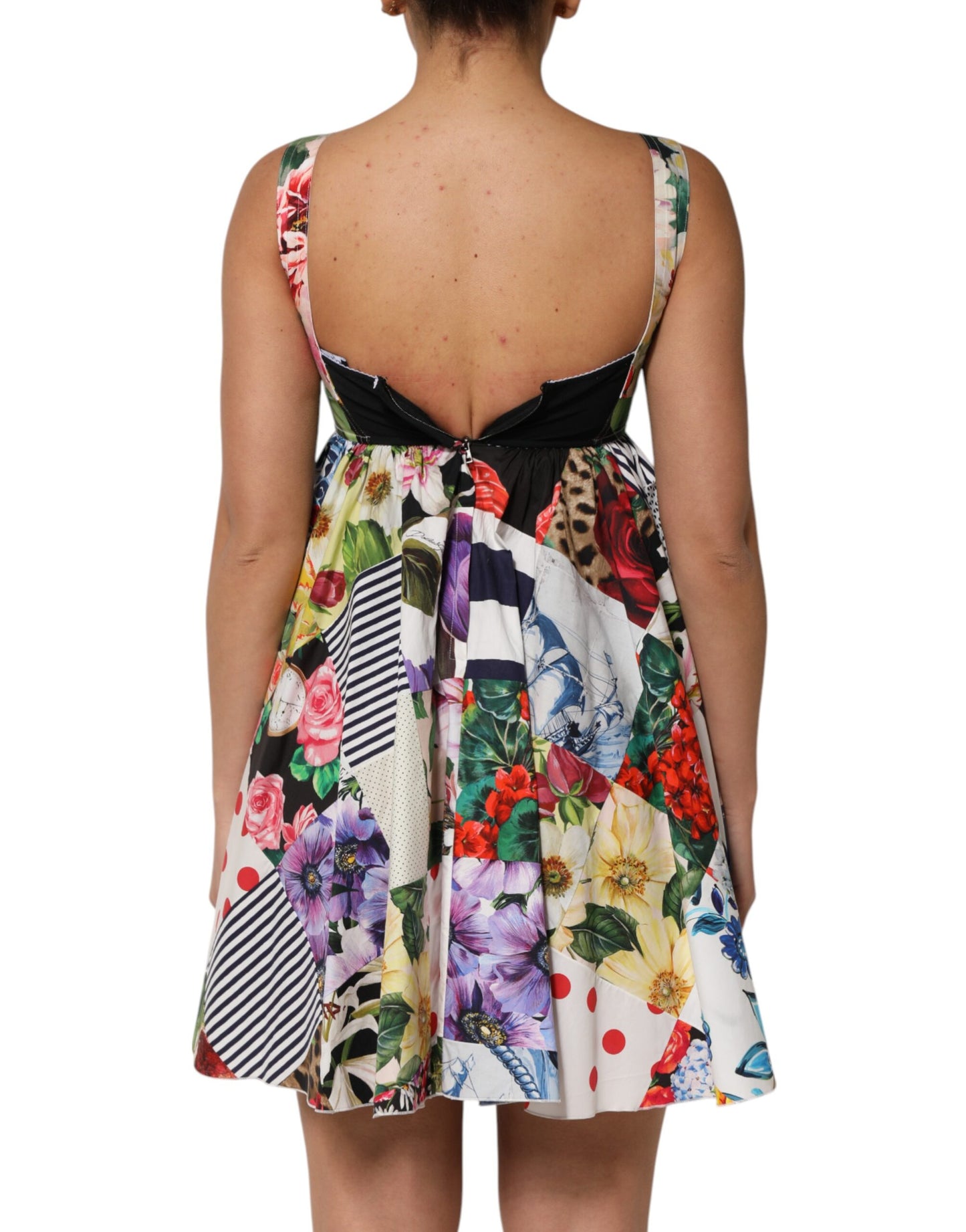 Minivestido evasé de algodón patchwork multicolor de Dolce & Gabbana