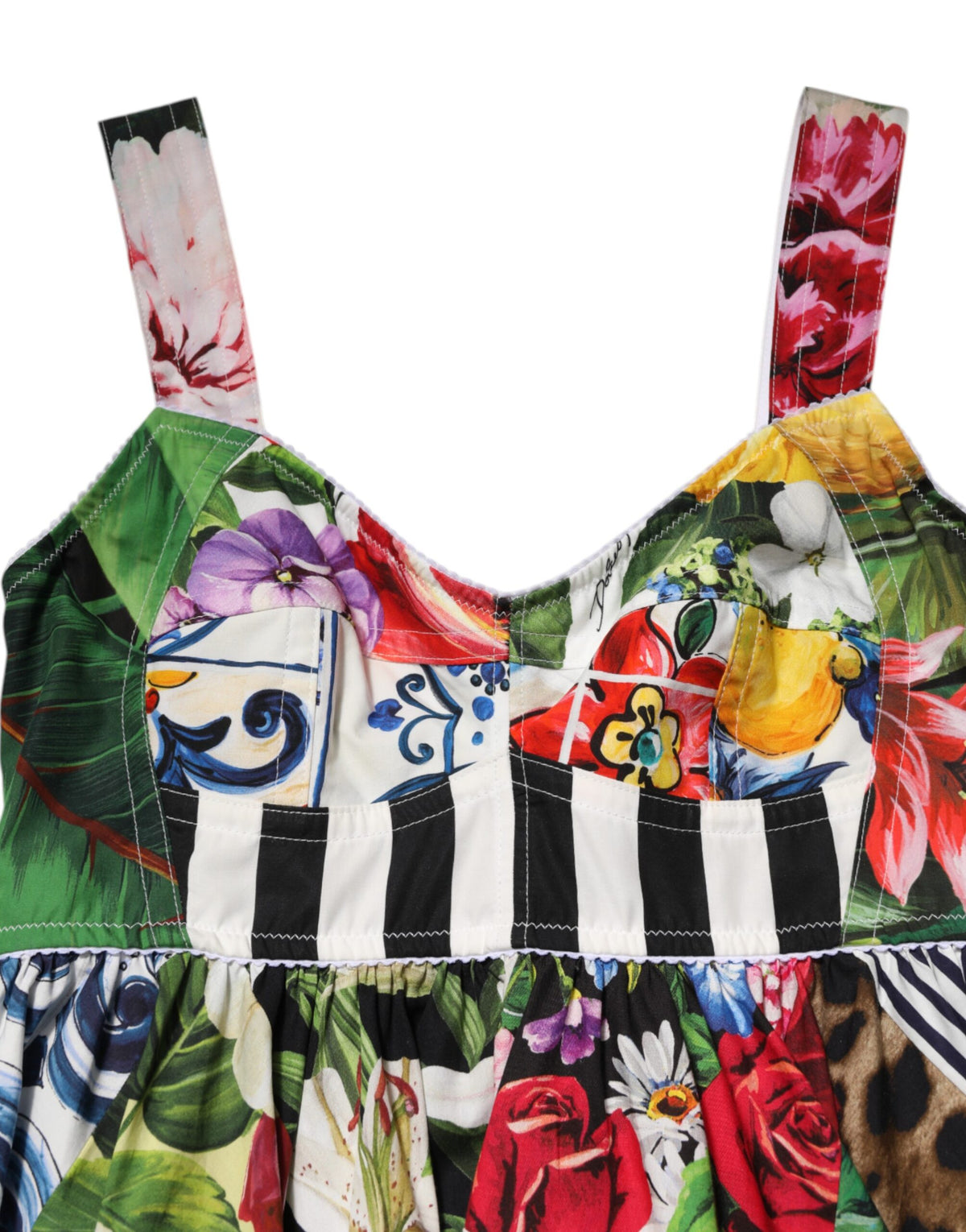 Minivestido evasé de algodón patchwork multicolor de Dolce & Gabbana