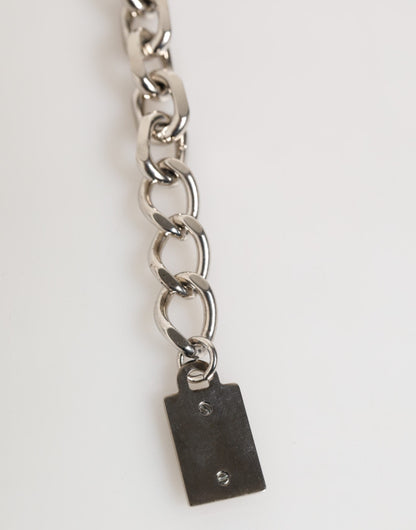 Dolce & Gabbana Silver Chain Brass Beaded Lobster Clasp Logo Men Bracelet