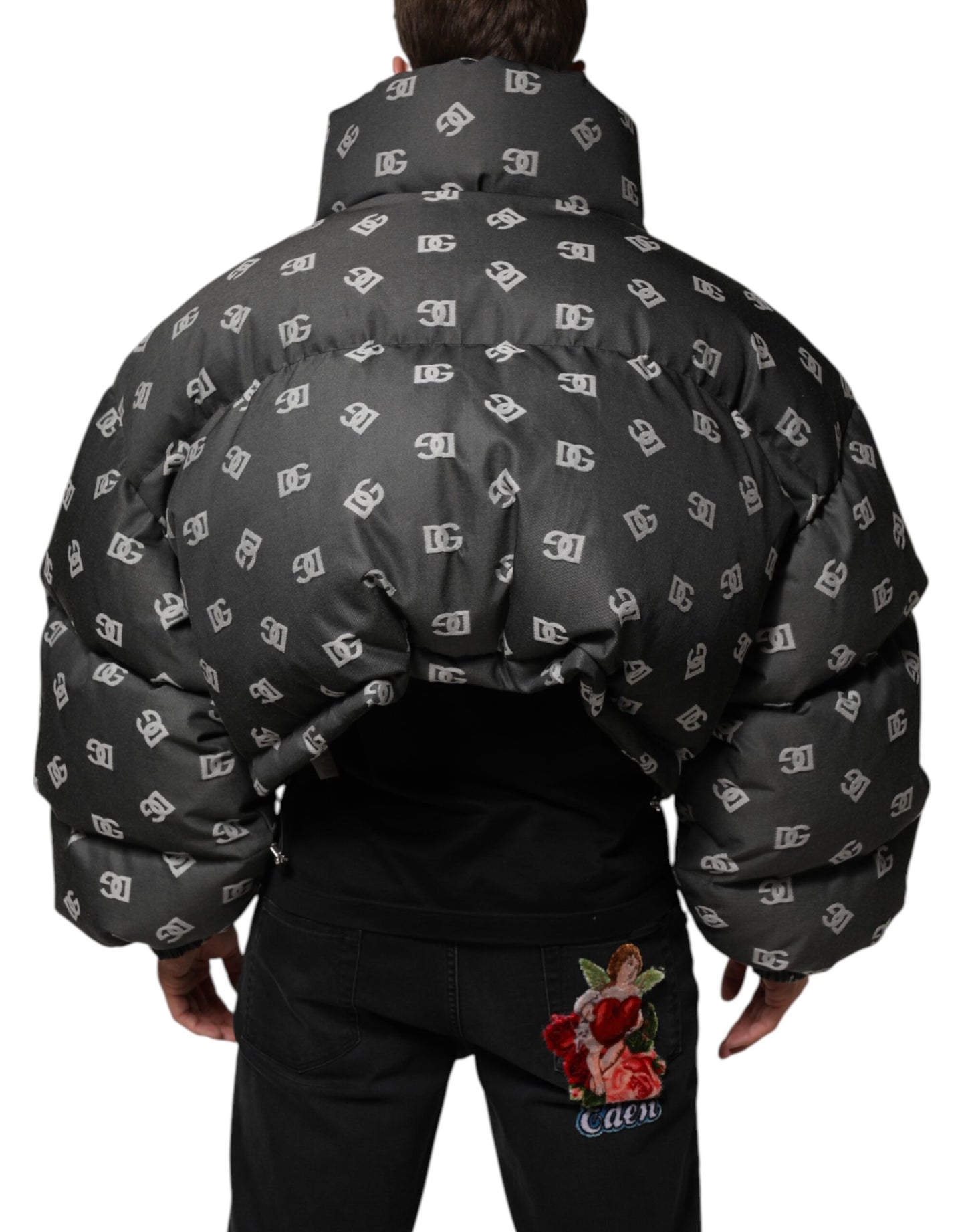 Chaqueta de Plumón con Cremallera Completa y Monograma DG Negra para Hombre de Dolce & Gabbana
