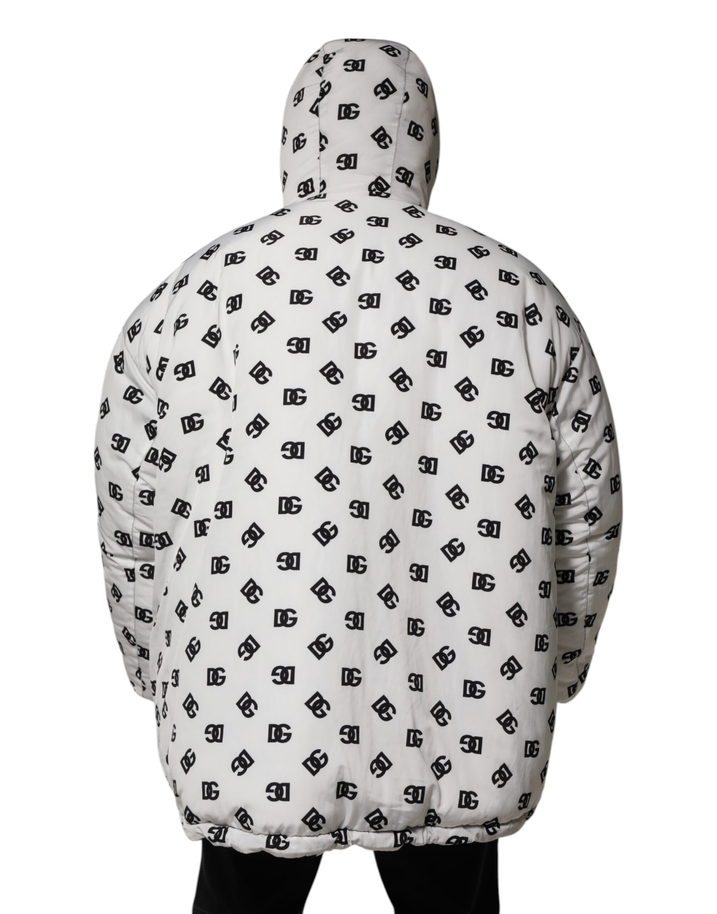 Doudoune à capuche Dolce & Gabbana blanche monogrammée DG