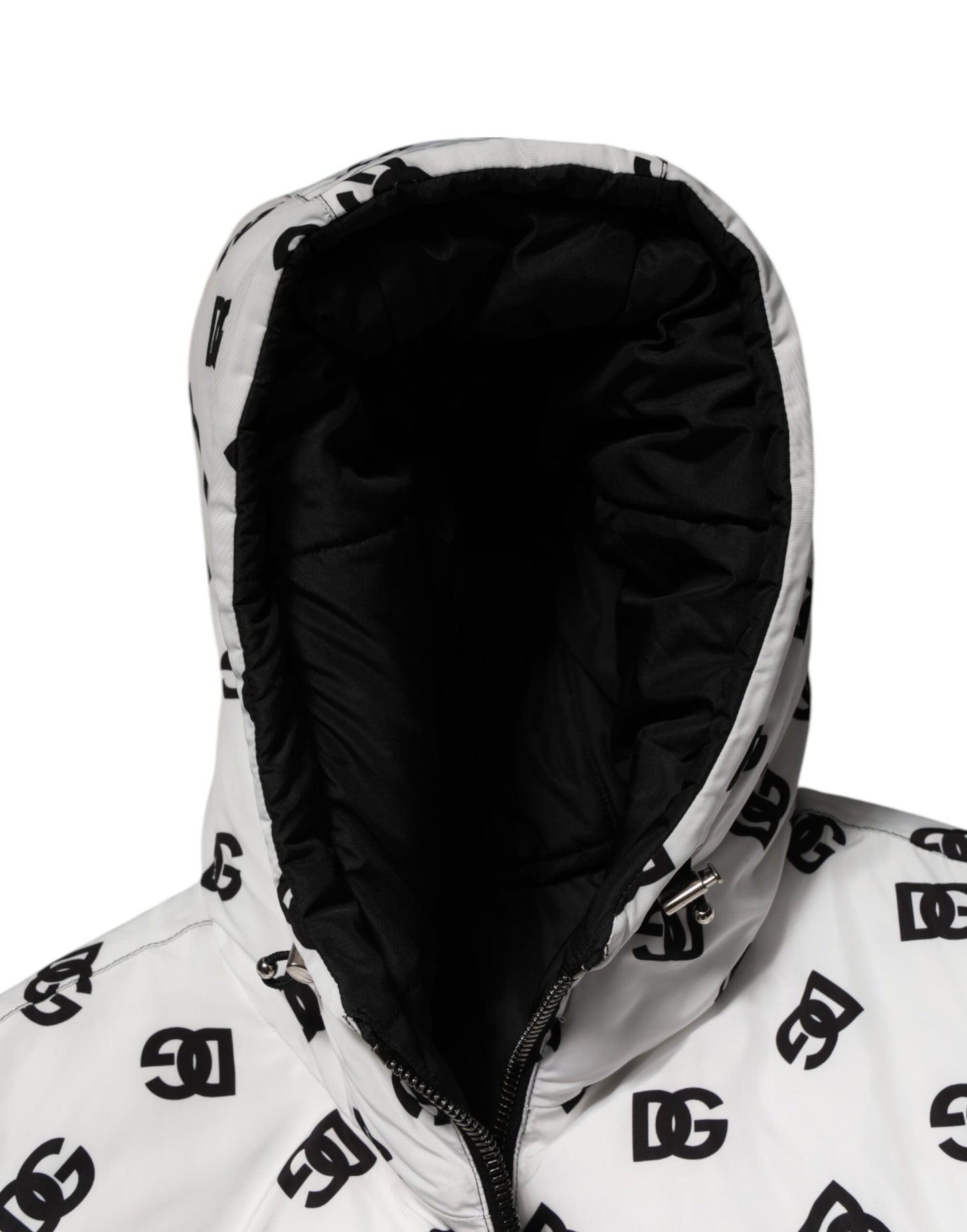 Doudoune à capuche Dolce & Gabbana blanche monogrammée DG