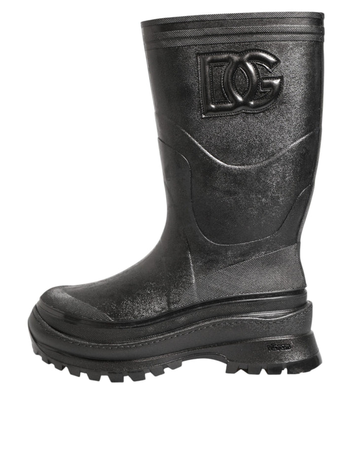 Bottes de pluie Dolce & Gabbana métallisées noires à enfiler pour homme