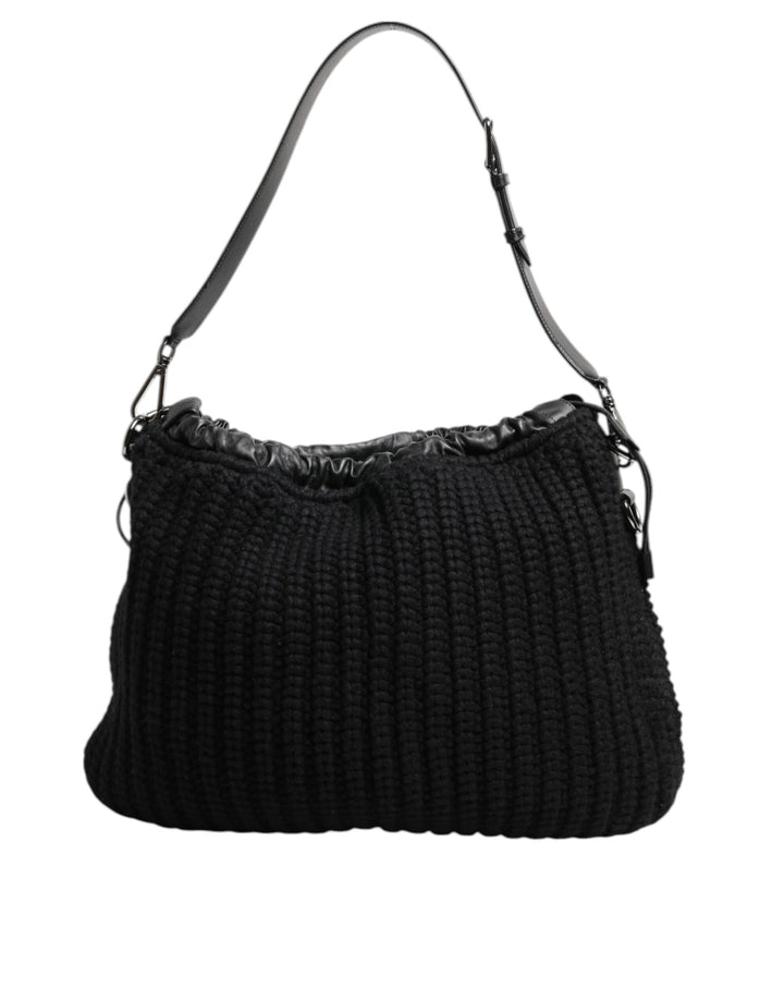 Bolso de hombro Dolce & Gabbana para mujer, de cachemira negra, punto y cuero