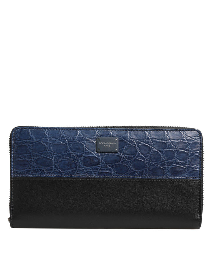 Dolce & Gabbana Cartera continental para hombre de piel exótica en negro y azul