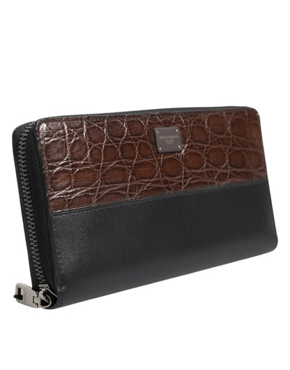 Dolce & Gabbana Black Brown Exotic Leather Men Continental Clutch Wallet