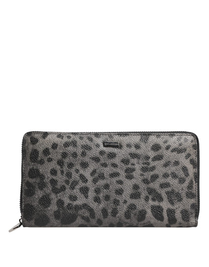 Portefeuille continental Dolce & Gabbana en cuir léopard noir et gris avec fermeture éclair intégrale