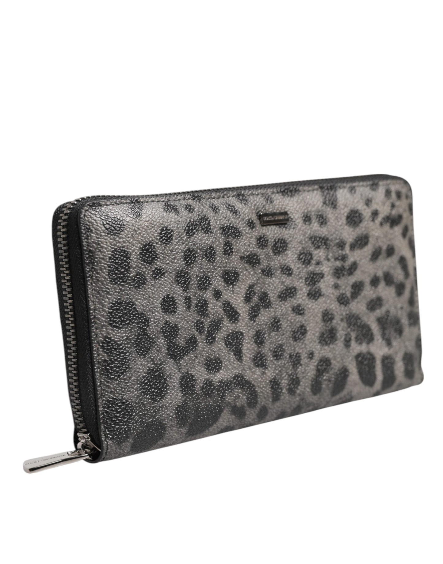 Portefeuille continental Dolce & Gabbana en cuir léopard noir et gris avec fermeture éclair intégrale