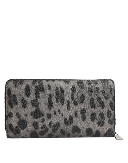 Portefeuille continental Dolce & Gabbana en cuir léopard noir et gris avec fermeture éclair intégrale
