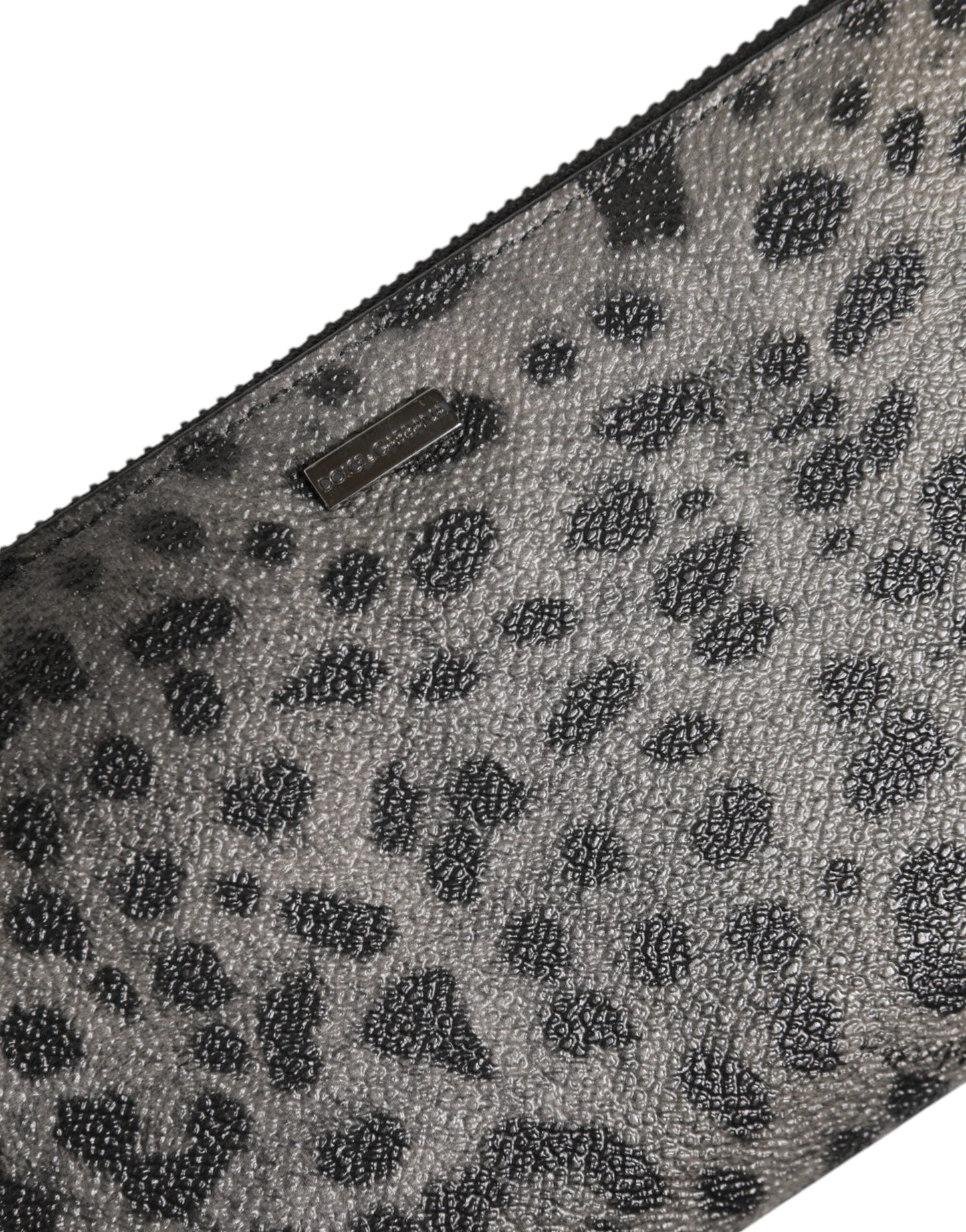 Portefeuille continental Dolce & Gabbana en cuir léopard noir et gris avec fermeture éclair intégrale