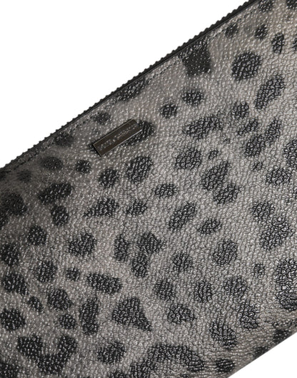 Portefeuille continental Dolce & Gabbana en cuir léopard noir et gris avec fermeture éclair intégrale