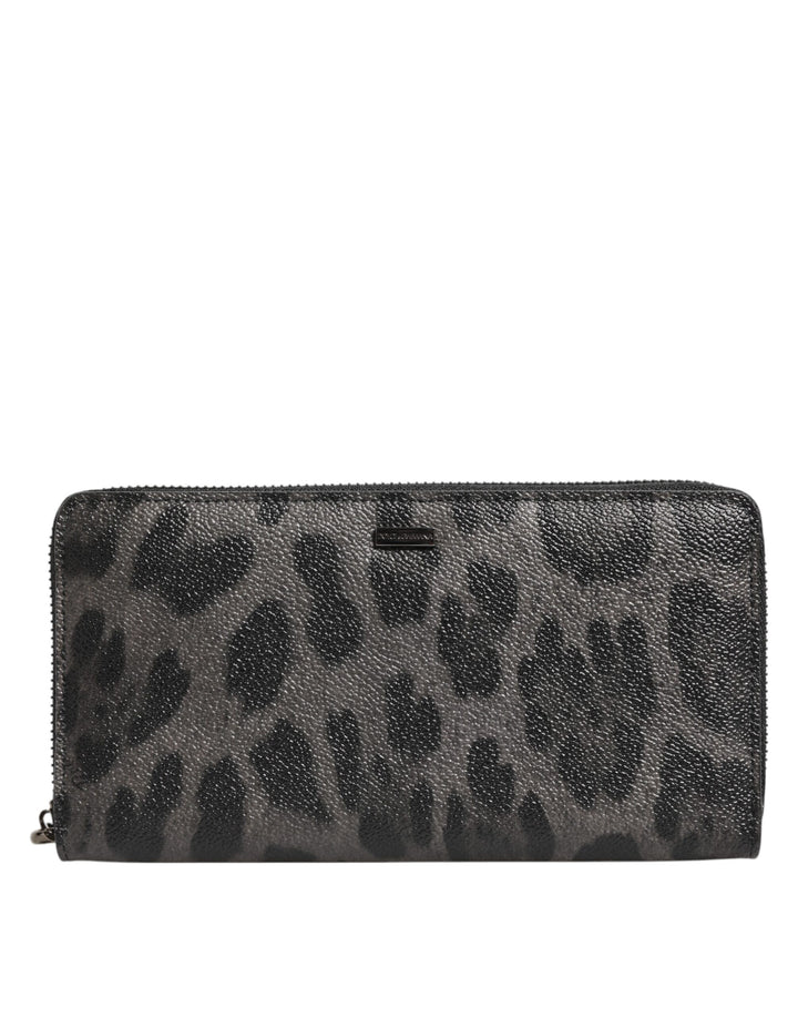 Cartera Continental con Cremallera de Cuero Leopardo Negro y Gris de Dolce & Gabbana