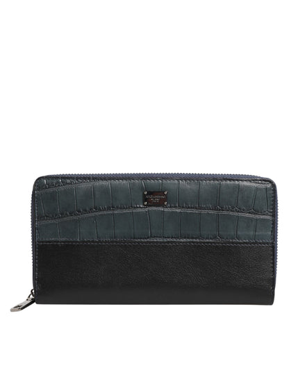 Dolce & Gabbana Black Blue Exotic Leather Men Continental Clutch Wallet