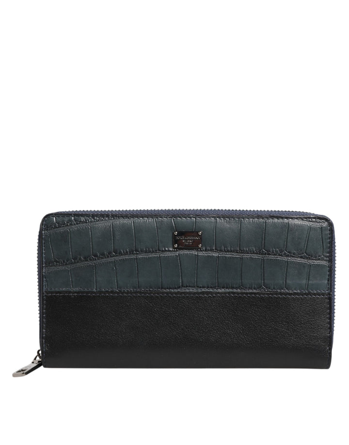 Dolce & Gabbana Cartera de mano continental para hombre de piel exótica negra y azul