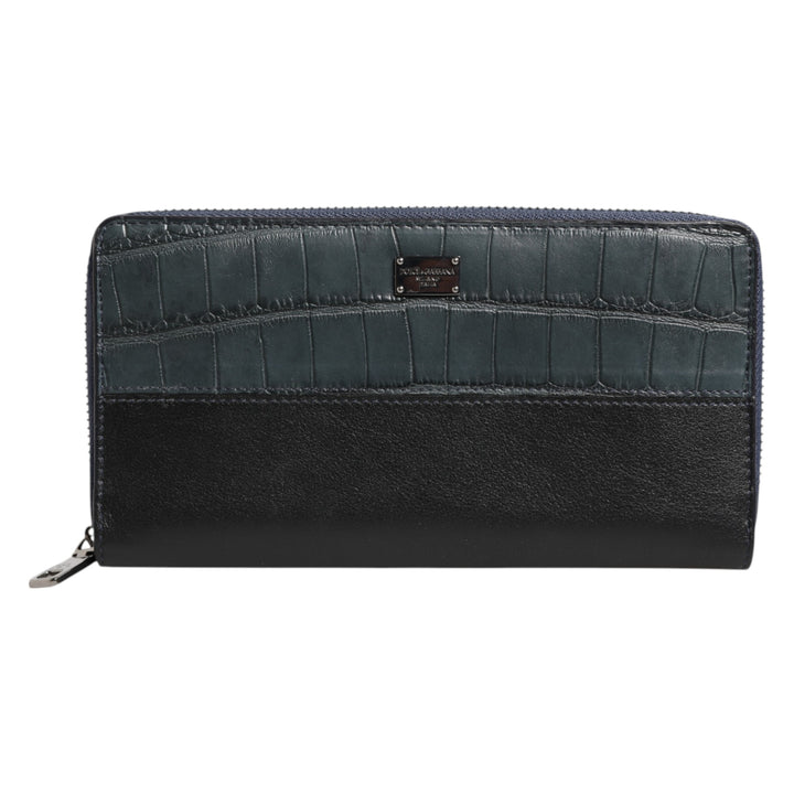 Dolce & Gabbana Cartera de mano continental para hombre de piel exótica negra y azul