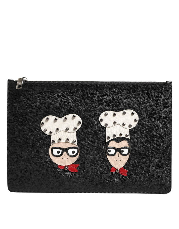 Bolso de mano/sobre para hombre Dolce & Gabbana de cuero negro con adornos #DGFAMILY