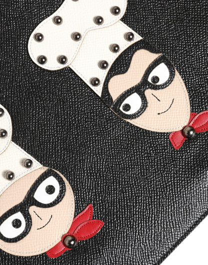 Dolce & Gabbana Black Leather #DGFAMILY Embellished Men Clutch Pouch Bag