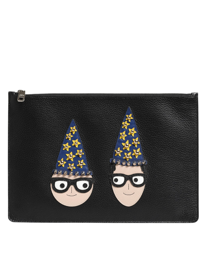 Bolso/Cartera de mano de piel negra con adornos #DGFAMILY de Dolce & Gabbana para hombre