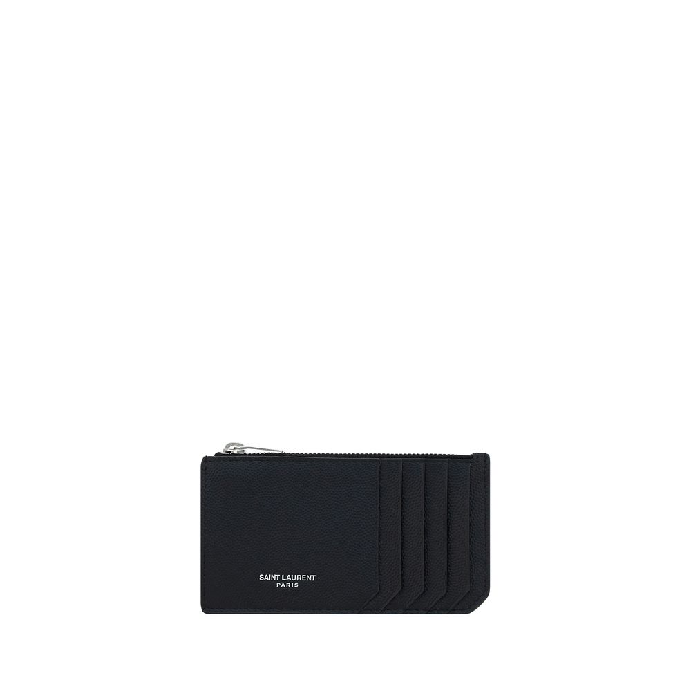 Portefeuille Saint Laurent en Cuir de Veau Noir Bos Taurus