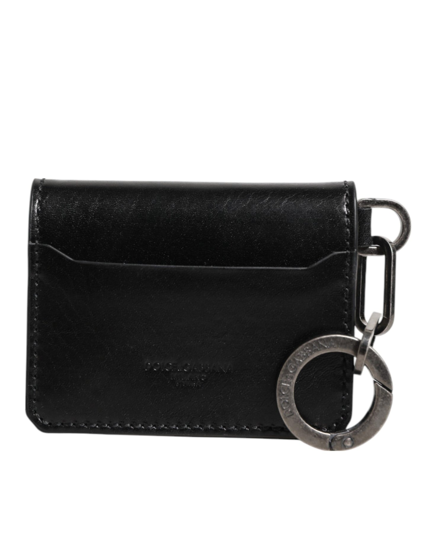 Cartera Dolce & Gabbana de piel negra con logo grabado y tarjetero con llavero