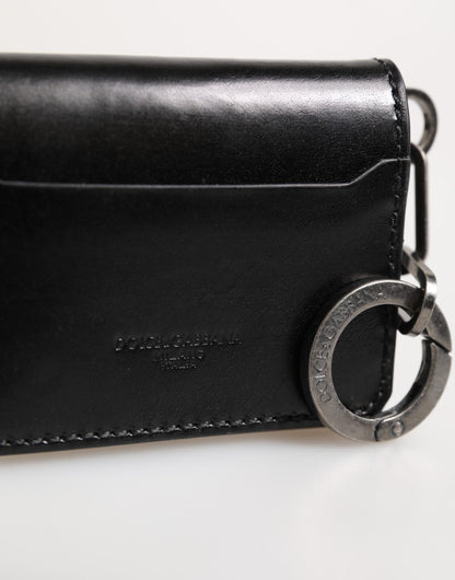 Cartera Dolce & Gabbana de piel negra con logo grabado y tarjetero con llavero