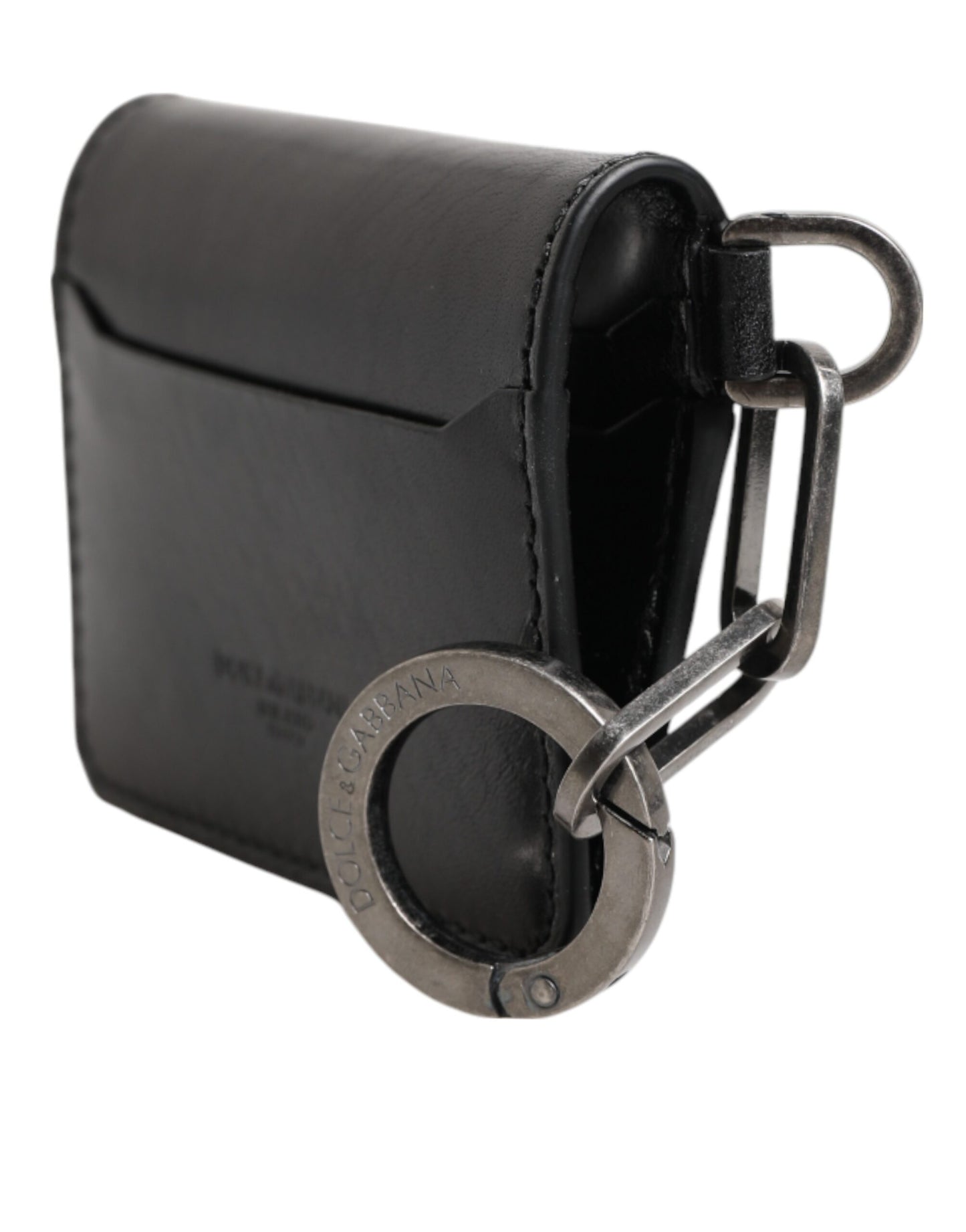 Cartera Dolce & Gabbana de piel negra con logo grabado y tarjetero con llavero