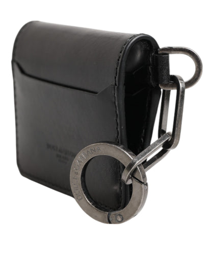 Cartera Dolce & Gabbana de piel negra con logo grabado y tarjetero con llavero