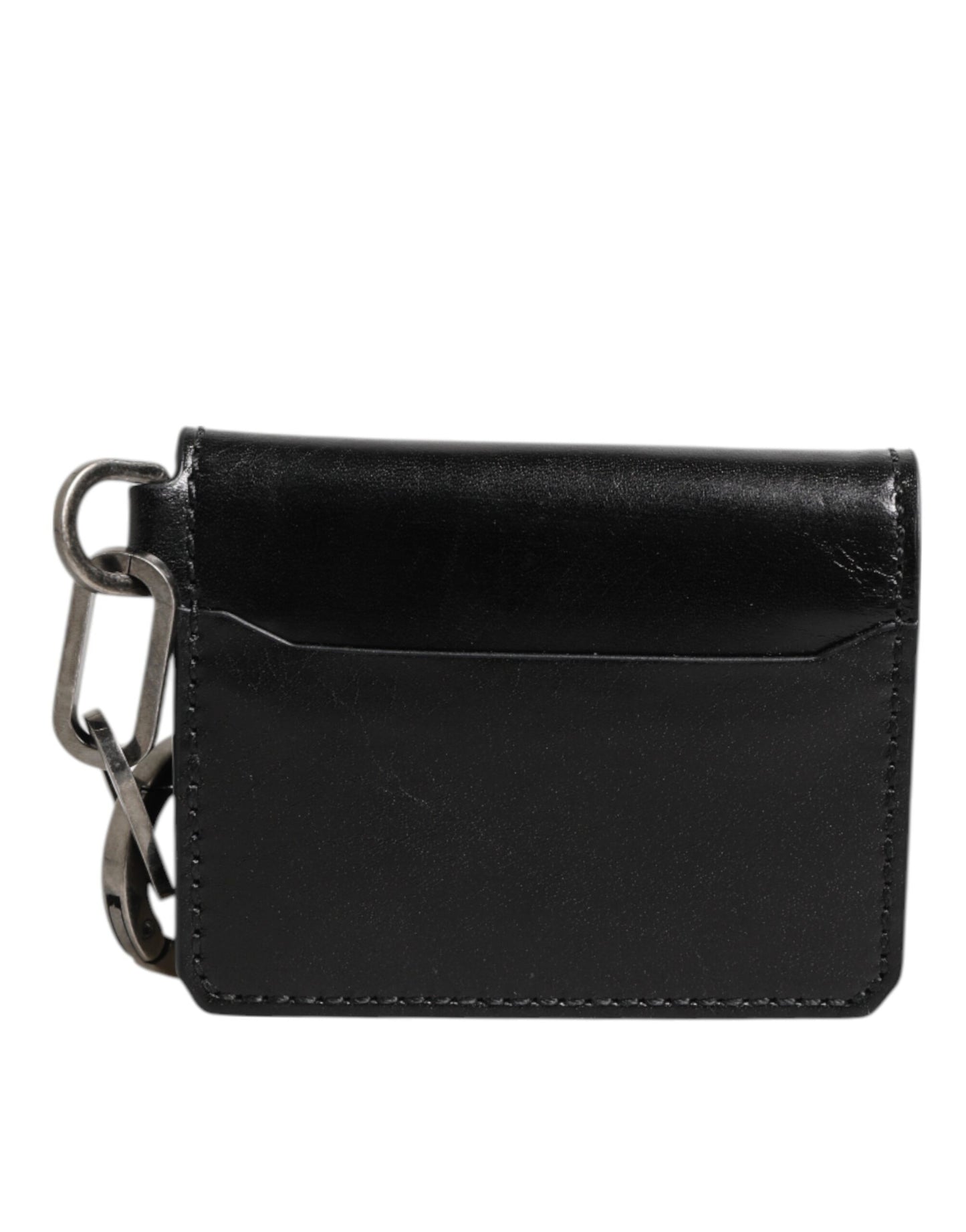 Cartera Dolce & Gabbana de piel negra con logo grabado y tarjetero con llavero