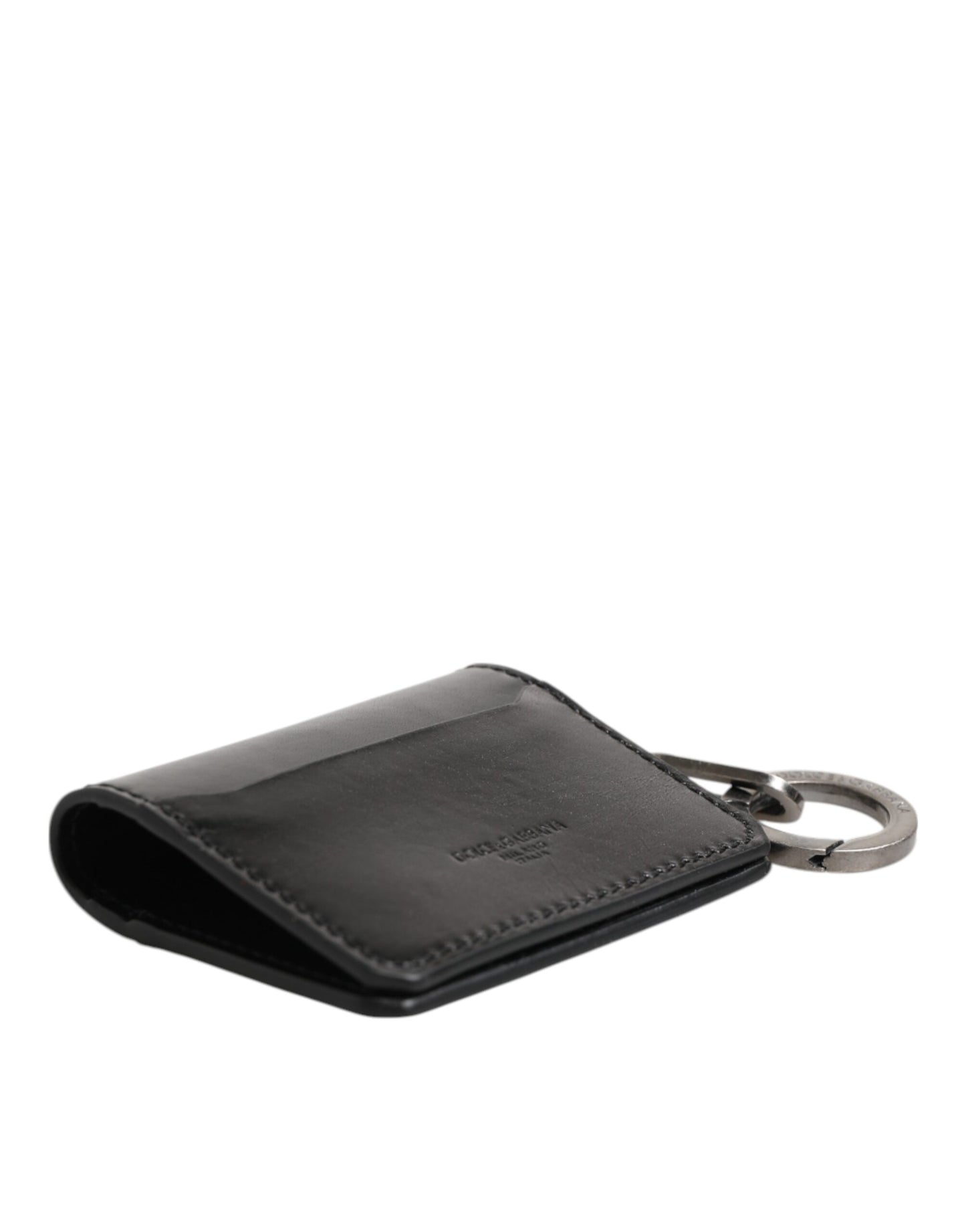 Cartera Dolce & Gabbana de piel negra con logo grabado y tarjetero con llavero